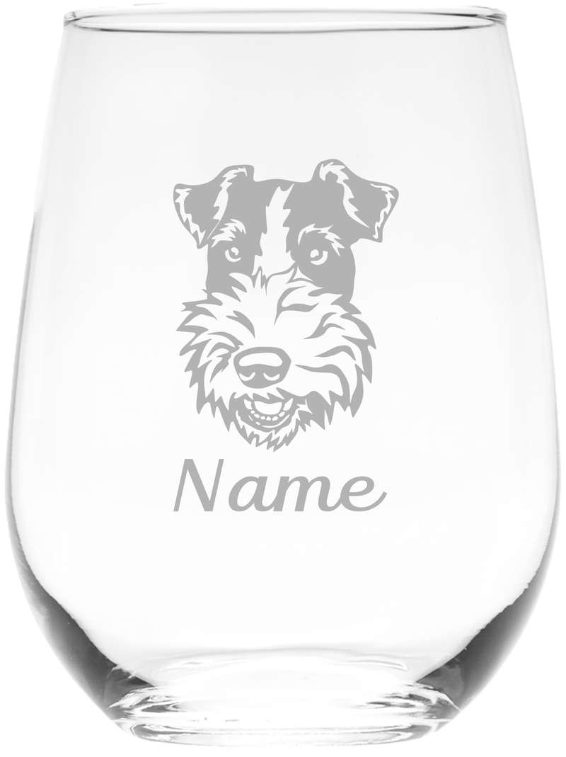 Wire Fox Terrier Dog with Name 17 oz.  Custom Stemless Wine Glass - Personalized Wire Fox Terrier Dog Themed Gift for Women and Men