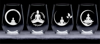 Yoga Stemless Wine Glass Set – Yoga Themed Gift for Women and Men - 4 Pieces