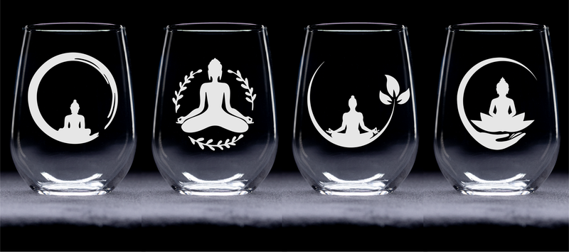 Yoga Stemless Wine Glass Set – Yoga Themed Gift for Women and Men - 4 Pieces