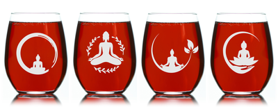 Yoga Stemless Wine Glass Set – Yoga Themed Gift for Women and Men - 4 Pieces