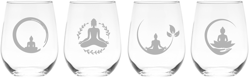 Yoga Stemless Wine Glass Set – Yoga Themed Gift for Women and Men - 4 Pieces