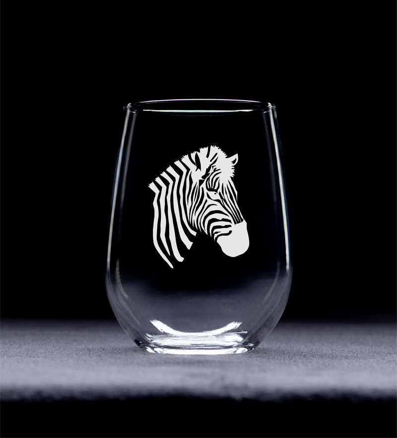 Zebra Stemless Wine glass - Zebra Themed Gift for Women and Men - 17 oz.