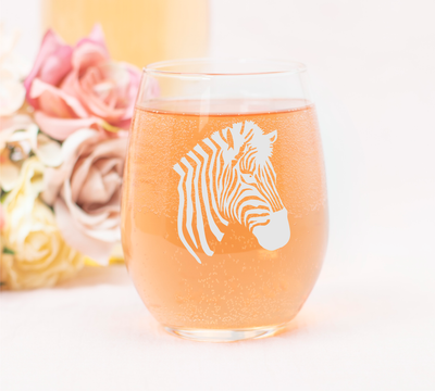 Zebra Stemless Wine glass - Zebra Themed Gift for Women and Men - 17 oz.