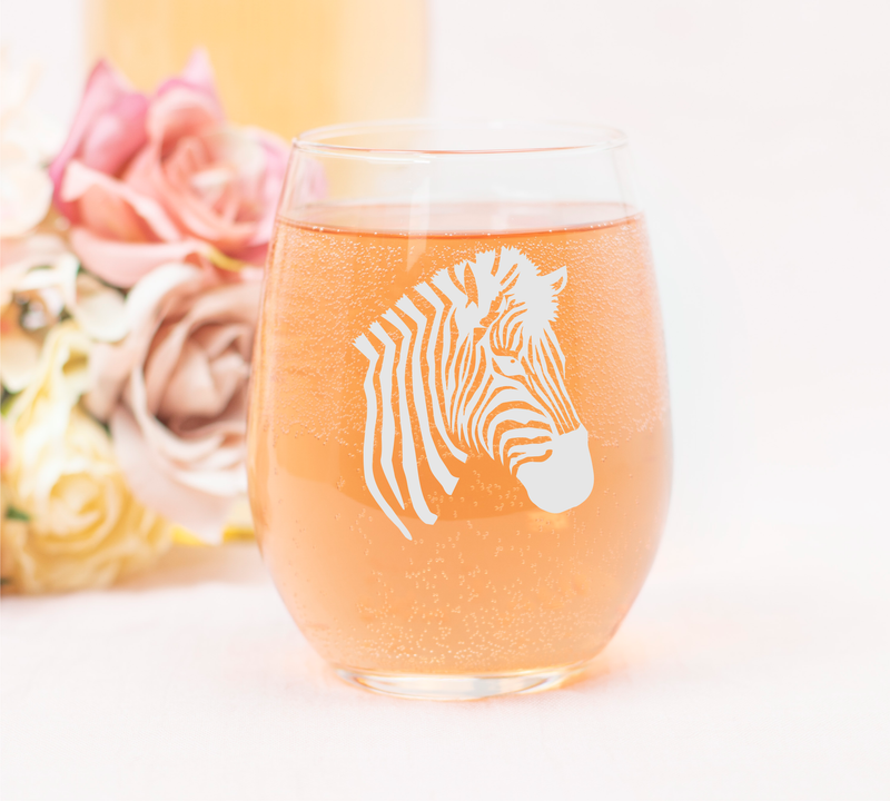 Zebra Stemless Wine glass - Zebra Themed Gift for Women and Men - 17 oz.