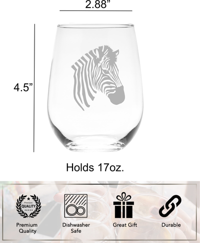 Zebra Stemless Wine glass - Zebra Themed Gift for Women and Men - 17 oz.