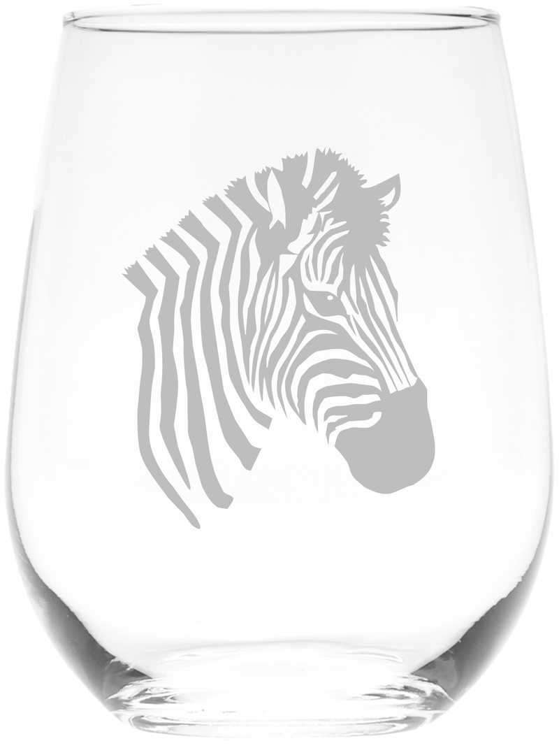 Zebra Stemless Wine glass - Zebra Themed Gift for Women and Men - 17 oz.