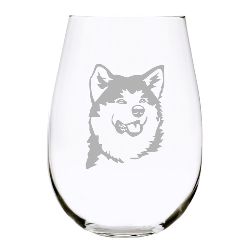 Akita themed, stemless wine glass, 17 oz.