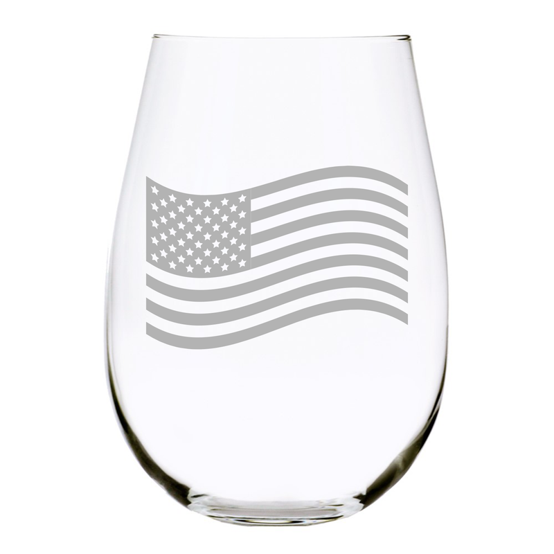 American flag stemless wine glass, 17 oz.