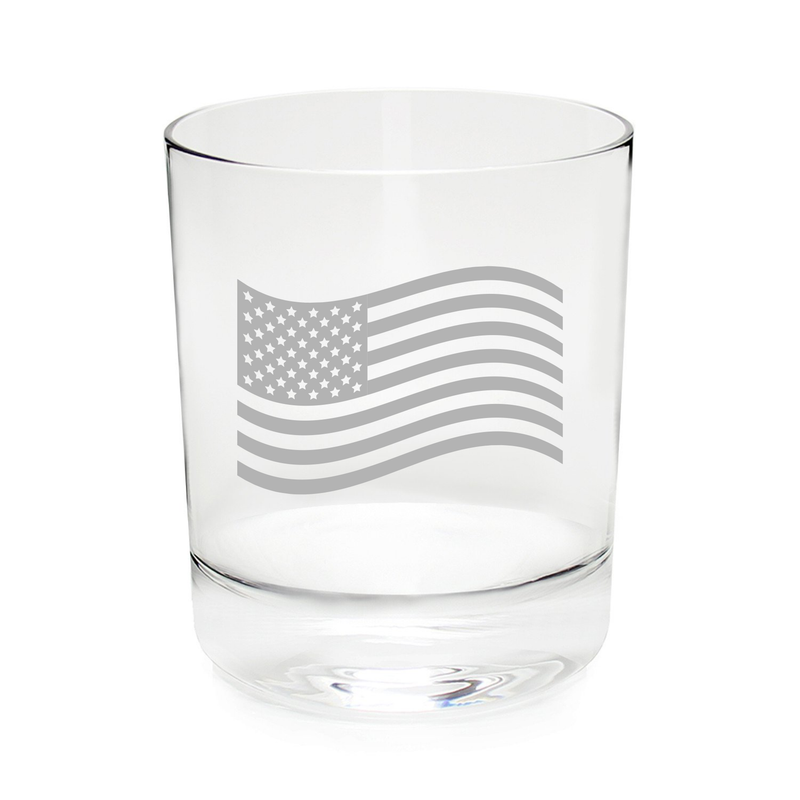 American flag etched whiskey glass, 11 oz.