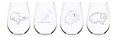 Australian animal 17oz. Lead Free Crystal stemless wine glass (set of 4) …