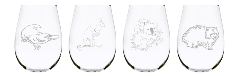 Australian animal 17oz. Lead Free Crystal stemless wine glass (set of 4) …