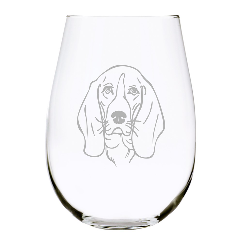 Basset Hound (B1)  themed dog  stemless wine glass, 17 oz.