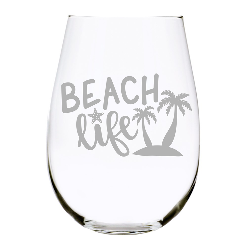 Beach life stemless wine glass, 17 oz.