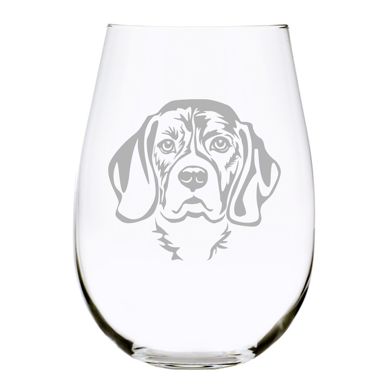Beagle (B1) themed dog stemless wine glass, 17 oz.