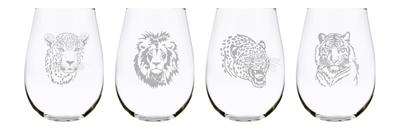 Big cats 17oz. Lead Free Crystal stemless wine glass (set of 4)