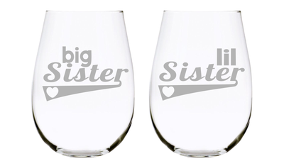 big Sister, lil Sister stemless set, 17oz. Lead Free Crystal