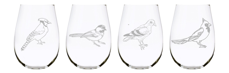 Birds stemless wine glass (set of 4) …17oz. Lead Free Crystal