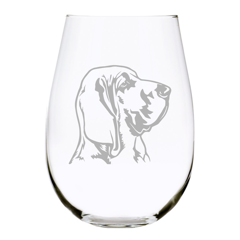 Bloodhound (B1) themed dog stemless wine glass, 17 oz.