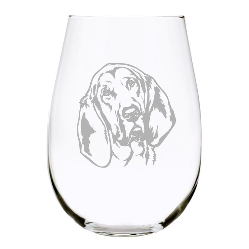 Bloodhound (B2) themed dog stemless wine glass, 17 oz.
