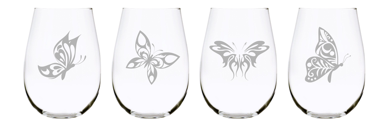 Butterfly stemless wine glass (set of 4) 17oz. Lead Free Crystal