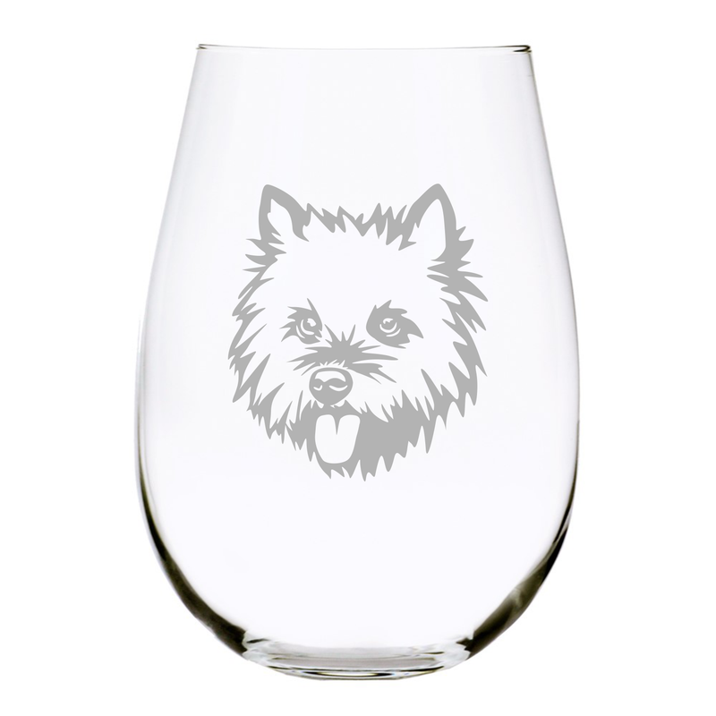 Cairn Terrier themed, dog stemless wine glass, 17 oz.