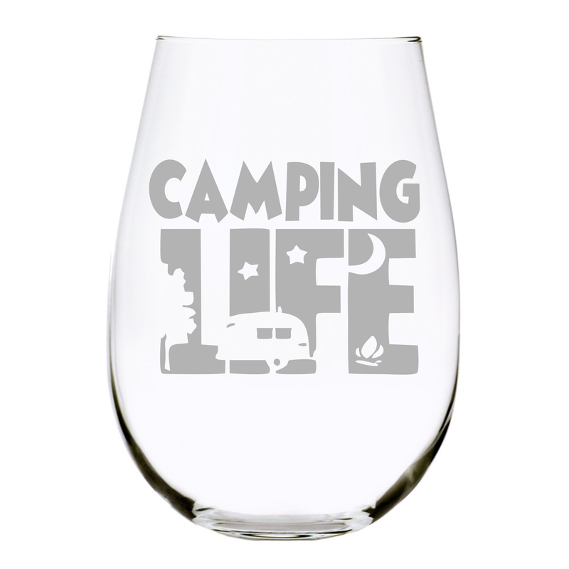 Camping Life stemless wine glass, 17 oz.