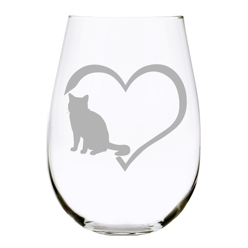 Cat heart stemless wine glass, 17 oz.