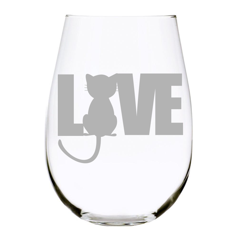 Cat LOVE stemless wine glass, 17 oz. Lead Free Crystal