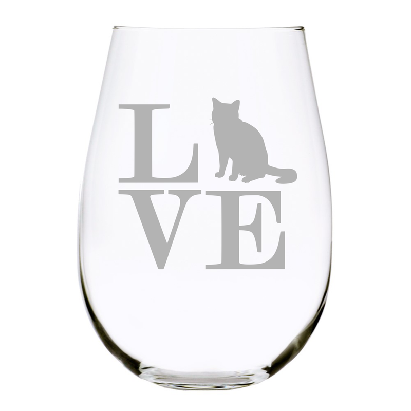 Cat Love (CL2)  stemless wine glass, 17 oz.