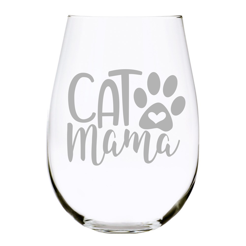 Cat Mama stemless wine glass, 17 oz.