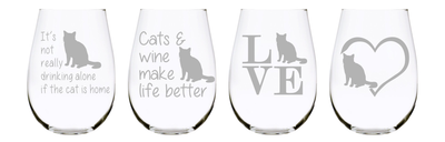 Cat stemless wine glass (set of 4) …17oz. Lead Free Crystal