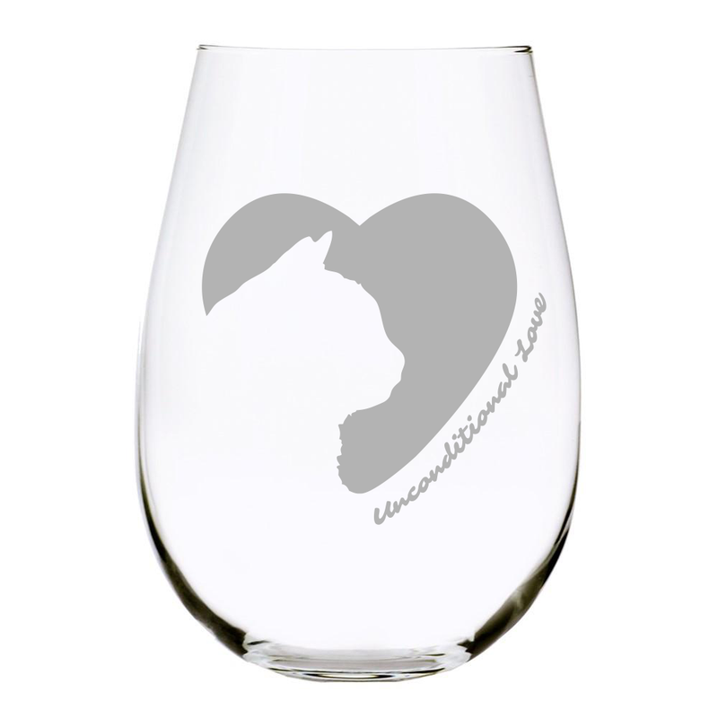 Cat silhouette stemless wine glass, 17 oz. Lead Free Crystal