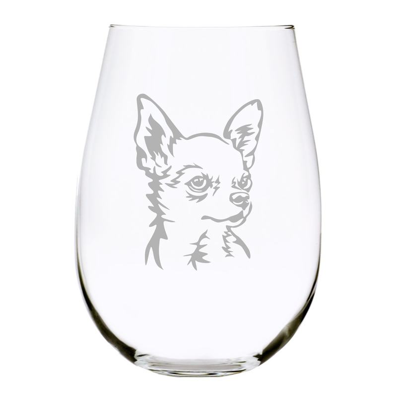 Chihuahua themed, dog stemless wine glass, 17 oz.