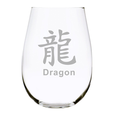 Chinese Zodiac 17 oz. Stemless Wine Glass, Lead Free Crystal