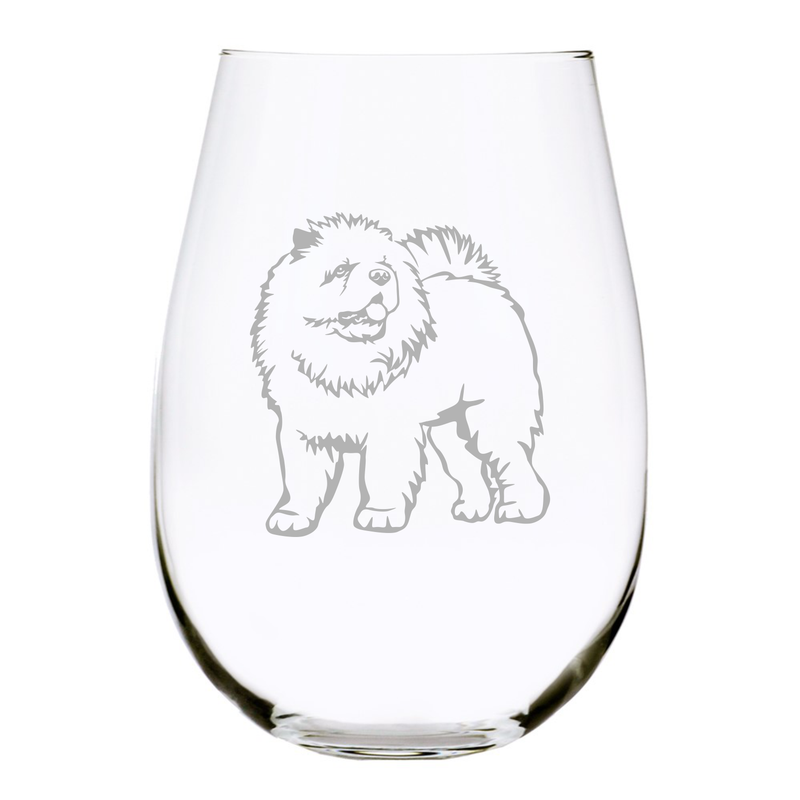 Chow Chow themed, dog stemless wine glass, 17 oz.