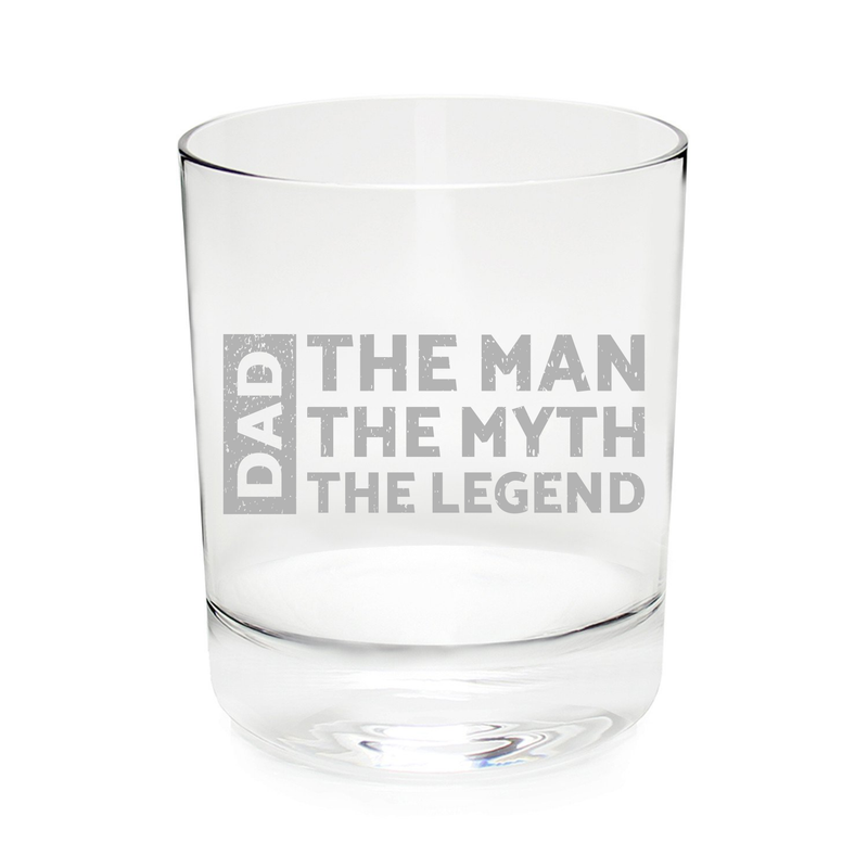 Dad The Man The Myth The Legend etched whiskey glass, 11 oz.