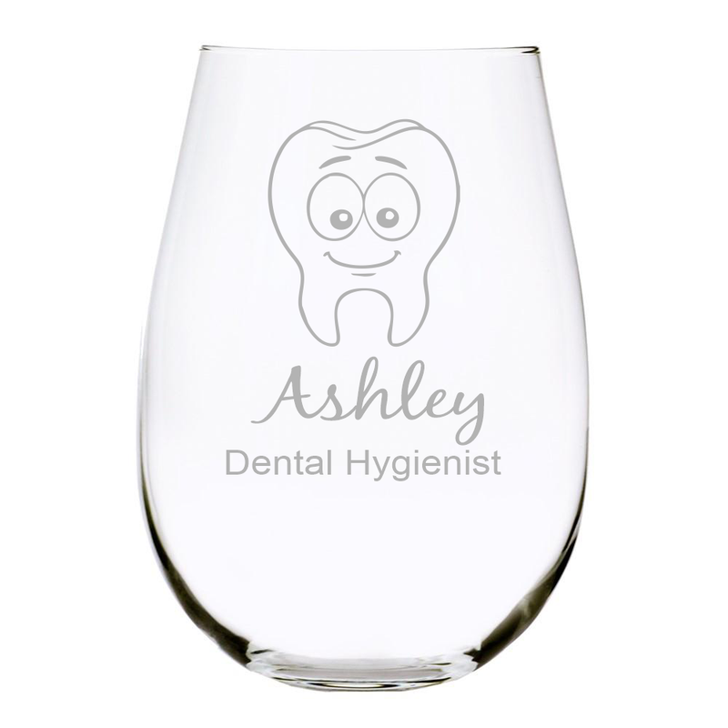 Dental profession, personalized 17oz. Lead Free Crystal stemless wine glass