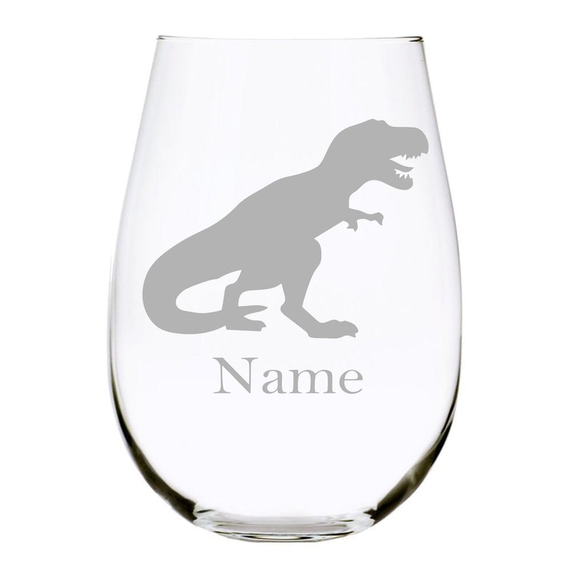 Dino with name 17oz. Lead Free Crystal stemless wine glass