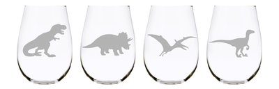 Dinosaur silhouette stemless wine glass (set of 4) 17oz. Lead Free Crystal