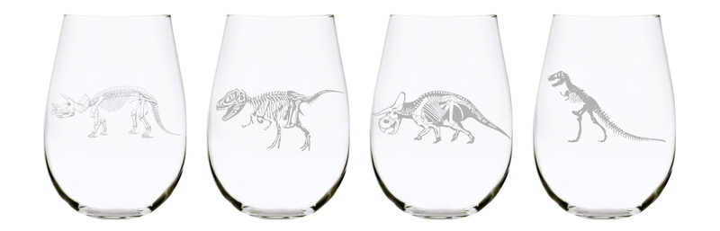 Dinosaur skeleton stemless wine glass (set of 4) 17oz. Lead Free Crystal