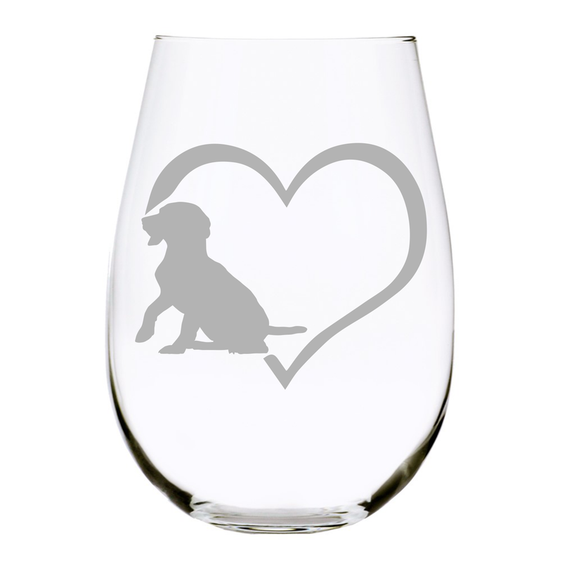 Dog heart stemless wine glass, 17 oz.