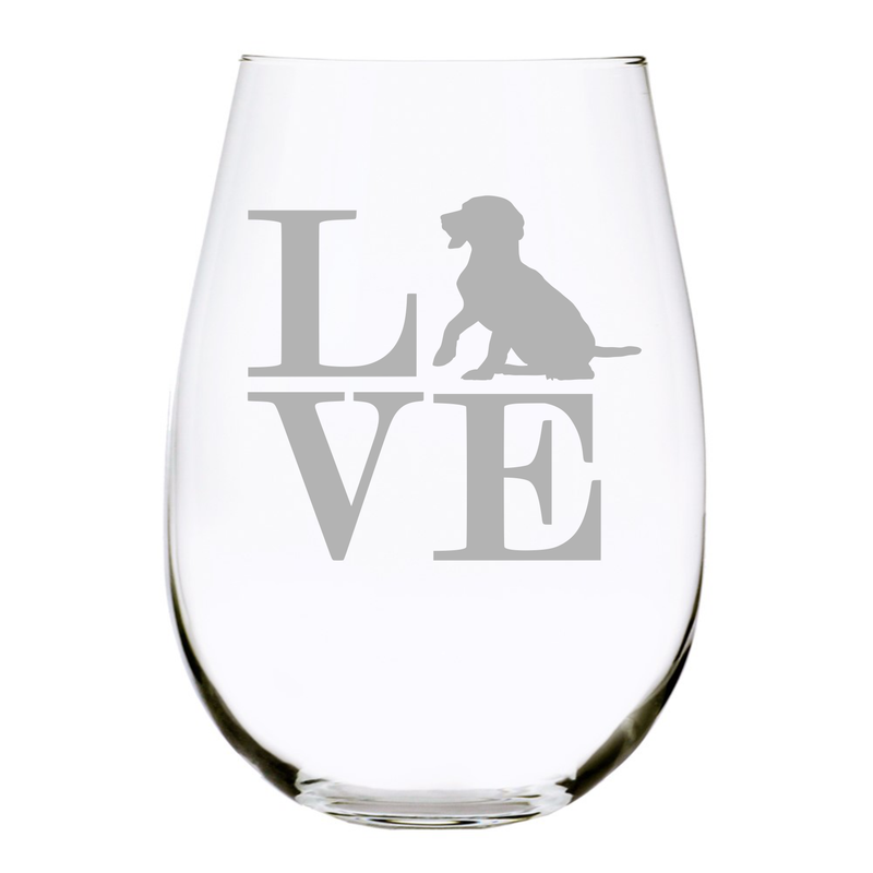 Dog Love (DL2) stemless wine glass, 17 oz.