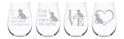 Dogs stemless wine glass (set of 4) …17oz. Lead Free Crystal