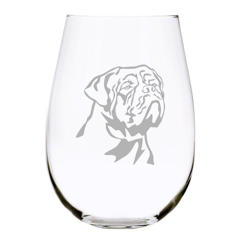 Dogue De Bordeaux themed, dog stemless wine glass, 17 oz.