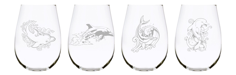 Dolphin stemless wine glass (set of 4) 17oz. Lead Free Crystal