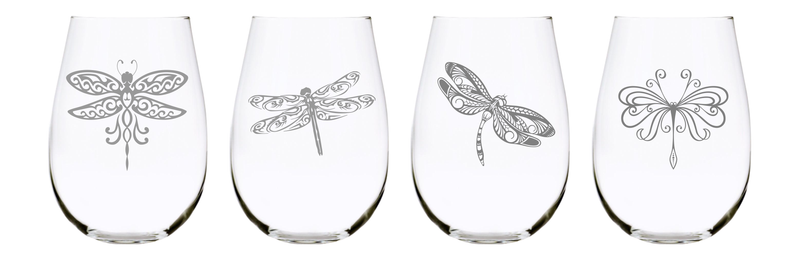 Dragonfly stemless wine glass (set of 4), 17 oz. Lead Free Crystal