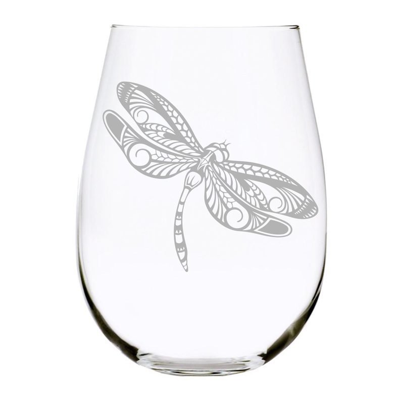 Dragonfly 17 oz. stemless wine glass, Lead Free Crystal