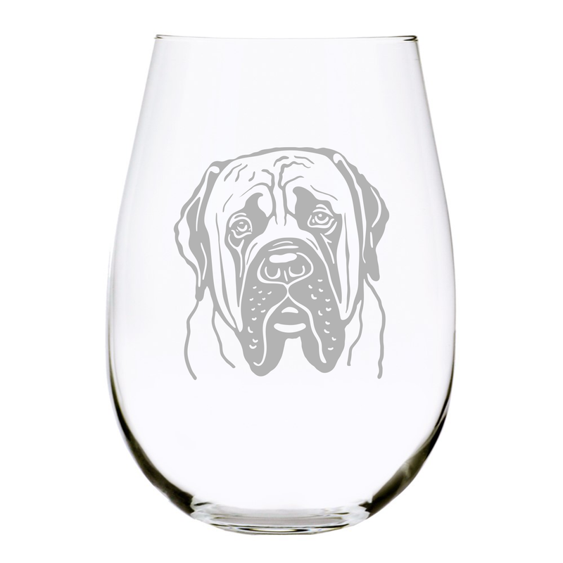 English Mastiff themed, dog stemless wine glass, 17 oz