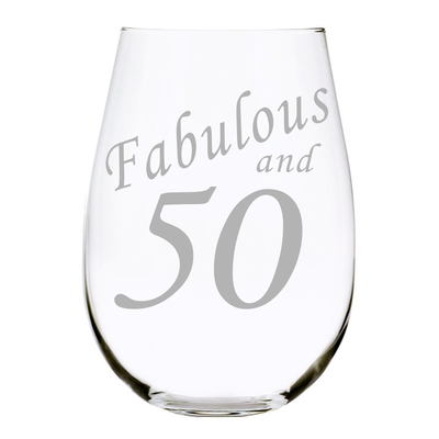 Fabulous and 50 stemless wine glass, 17 oz.  Lead Free Crystal