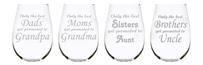 Family promoted stemless wine glass (set of 4), choose your title, 17 oz. Lead Free Crystal